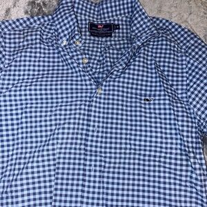 Vineyard Vines Men's Navy and White Checkered Shirt